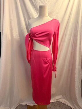 Hot Pink One Shoulder Cutout Midi Dress